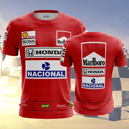 Camiseta Ayrton Senna Inspiração Macacão McLaren MPA/8 material Dry Fit