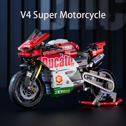 Famous V4 Motorcycle Building Blocks Set Super Motorbike Model Kit Technical Racing Kids Assembled Toys Gifts For Boys And Girls