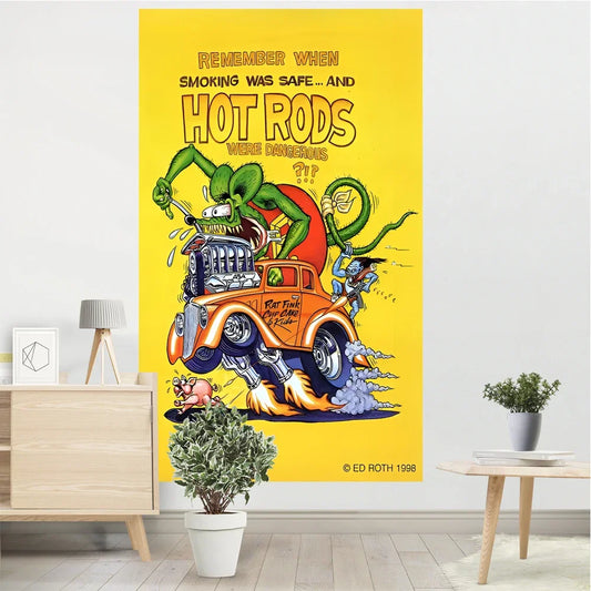 Rat Fink Hot Rods My Garage Vintage Tapestry Polyester Printed Home or Outdoor Decoration Banner